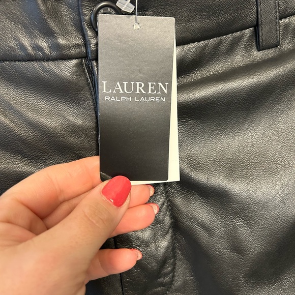 NWT Black Lauren ralph Lauren Genuine Leather Cropped Wide Leg Pants 8 - Picture 2 of 7